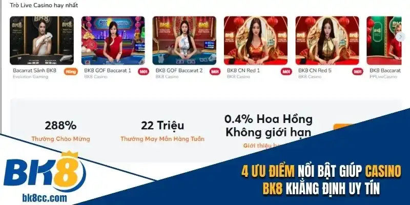4 ưu điểm nổi bật giúp Casino BK8 khẳng định uy tín