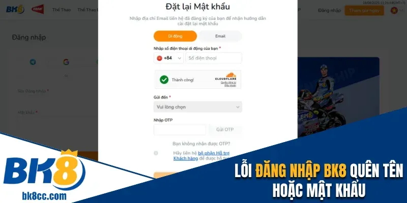 Lỗi đăng nhập BK8 quên tên hoặc mật khẩu