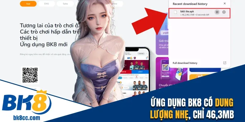 Ứng dụng BK8 có dung lượng nhẹ